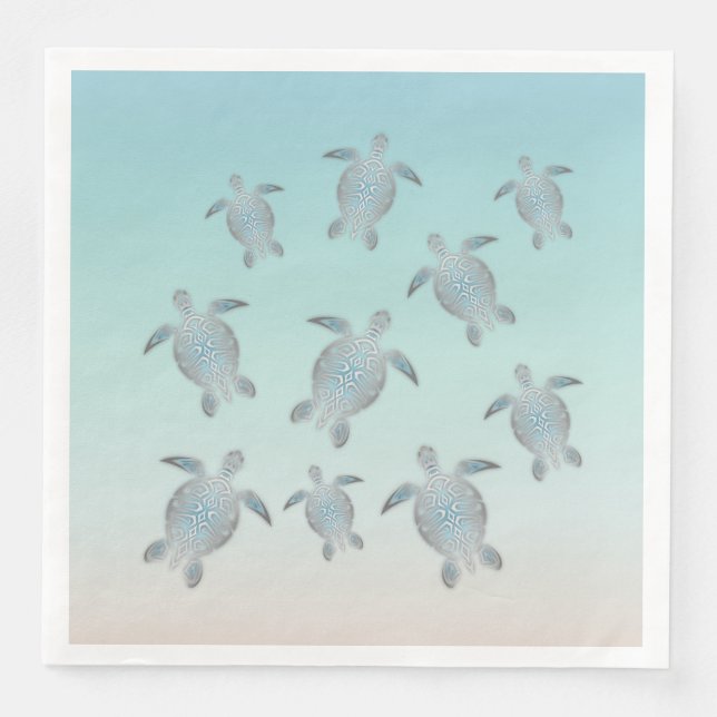 Silberne Schildkröten Strand Stil Serviette (Vorderseite)
