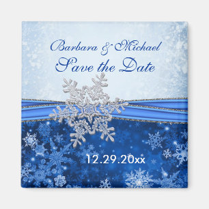 Silberne Schneeflocke auf Blau Save the Date Magnet