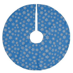 Silberne Schneeflocken auf kobaltblauem Hintergrun Polyester Weihnachtsbaumdecke