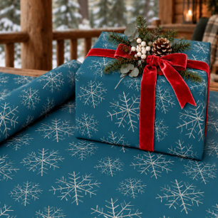 Silberne Schneeflocken Schneien Türkisblau Geschenkpapier