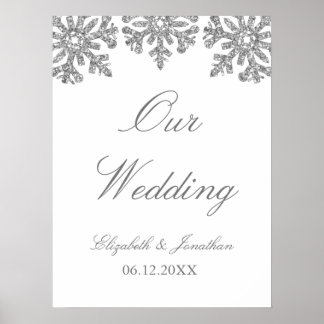 Silberne Schneeflocken Winterhochzeit Poster