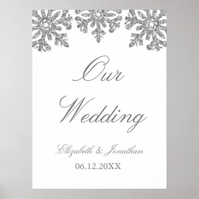 Silberne Schneeflocken Winterhochzeit Poster (Vorne)