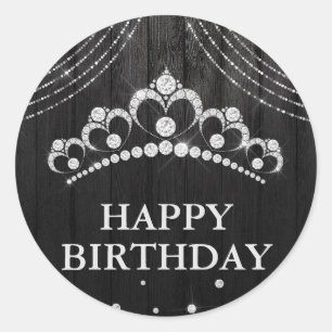 Silberne schwarze Diamant-Tiara Alles Gute zum Geb Runder Aufkleber