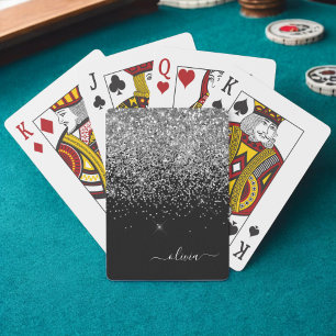 Silberne schwarze Glitter-Initialen Schriftzug Nam Spielkarten