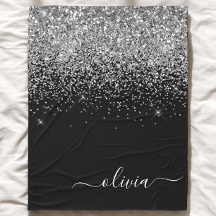 Silberne schwarze Glitter-Schrift Monogramm Mädche Fleecedecke