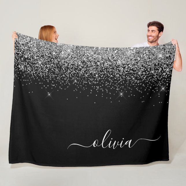 Silberne schwarze Glitter- Schriftzug-Monogramm Mä Fleecedecke (Beispiel)