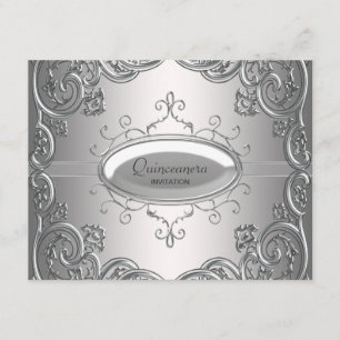 Silberne schwarze Quinceanera-Einladungen Einladung