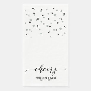 Silberne schwarze stilvolle Skript-Konfetti-Party  Serviette