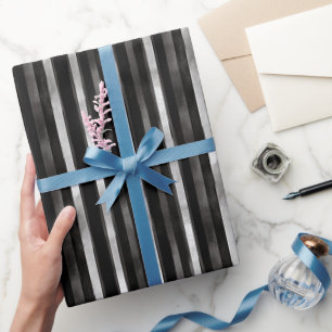 Silberne schwarze Streifen Hochzeit Geschenkpapier