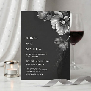 Silberne schwarze und weiße Blumen Hochzeit  Einladung