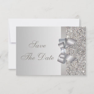 Silberne Sequins, Bogen u. Diamant Save the Date
