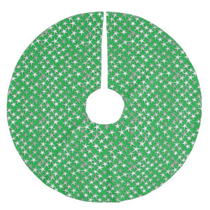 Silberne Sterne auf smaragdgrün Polyester Weihnachtsbaumdecke