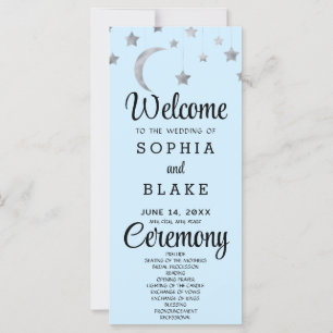 Silberne Sterne Halbmond Blaue Hochzeitsprogramm