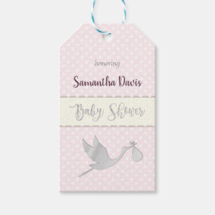 Silberne Storch-Baby-Babyparty Geschenkanhänger