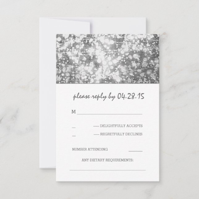 silberne Streichellichter Hochzeitskarten RSVP Karte (Vorderseite)