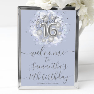 Silberne Sweet 16 Ballons Dusty Blue Willkommenssc Poster