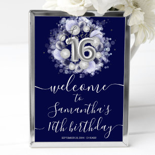 Silberne Sweet 16 Geburtstagsballons Blaues Willko Poster