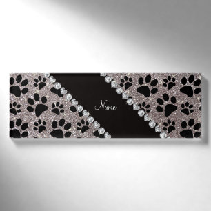 Silberne Tatzen des Glitters des individuellen Namenschild