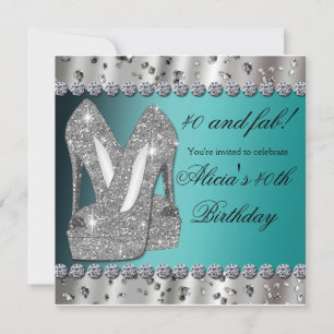 Silberne Teal Glitter High Heels Party Einladung