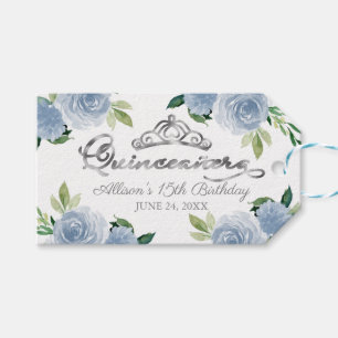Silberne Tiara Hellblaue Florale Quinceanera-Party Geschenkanhänger