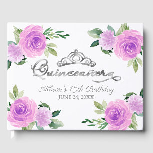 Silberne Tiara Helllila Florale Quinceanera Gästebuch