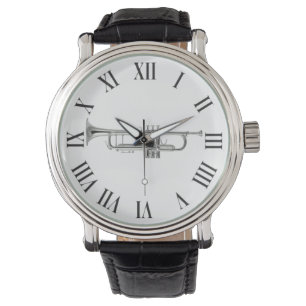 Silberne Trompete und römische Zahlen Armbanduhr