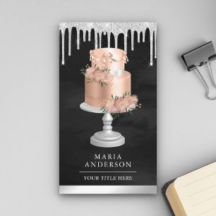 Silberne Tropfen Rosa Blumengebäck Konditorgebäck  Visitenkarte