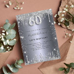 Silberne Tropfen zum 60. Geburtstag glamourös Einladung<br><div class="desc">Eine moderne,  stilvolle und glamouröse Einladung zu einer 60. Geburtstagsfeier. Ein Imitat silber aussehender Hintergrund,  dekorierte Tropfen. Personalisieren Sie Ihren Namen und Ihre Party-Daten und fügen Sie diese hinzu. Nummer 60 wird mit einem Schriftart im Ballonstil geschrieben,  Skript.</div>
