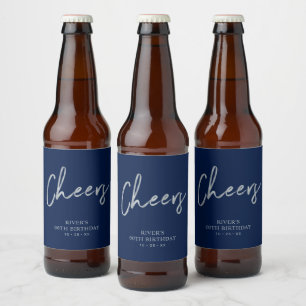 Silberne und blaue Schriftzug Prost Erwachsenen Ge Bierflaschenetikett