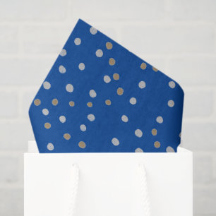 Silberne und goldene Polka-Punkte auf Blau Seidenpapier