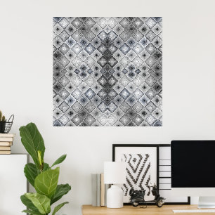 Silberne und graue geometrische abstrakte Gitterst Poster