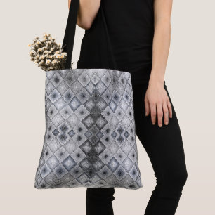 Silberne und graue geometrische abstrakte Gitterst Tasche