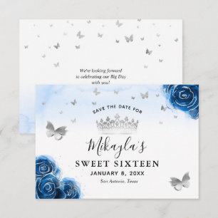 Silberne und königsblaue Rosen Elegante Save The D Date