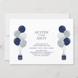 Silberne und marineblaue Ballons Moderne Erwachsen Einladung