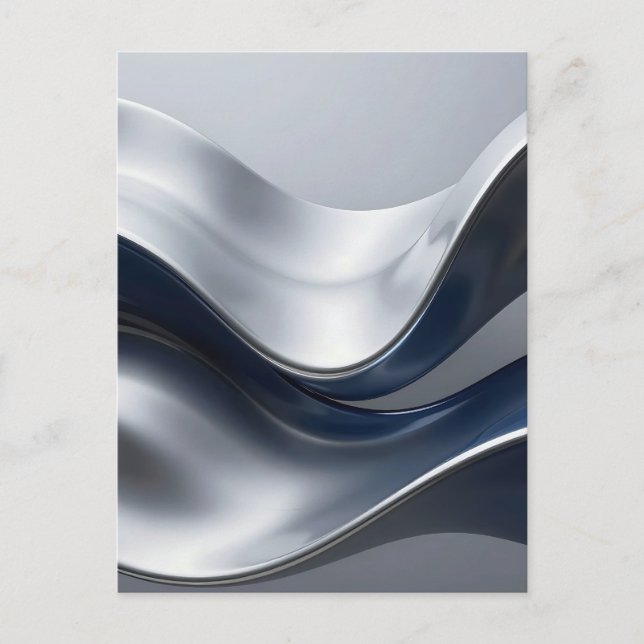 Silberne und marineblaue fließende Wellen, abstrak Postkarte (Vorderseite)