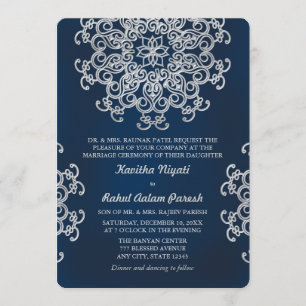 SILBERNE UND NAVYBLAUE INDISCHE HOCHZEITSEINLADUNG EINLADUNG
