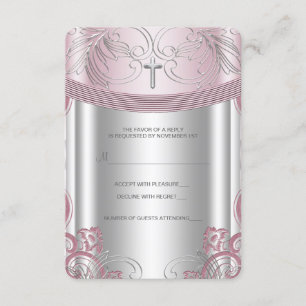 Silberne und rosa Taufe RSVP für Baby Mädchen Karte
