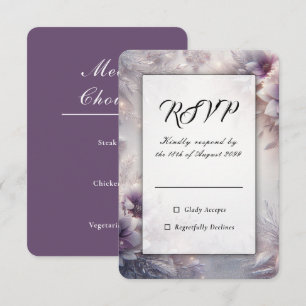 Silberne und sanfte Amethyst-Winterblüten-Hochzeit RSVP Karte