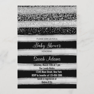 Silberne und schwarze Aquarell-Babyparty-Einladung Einladung
