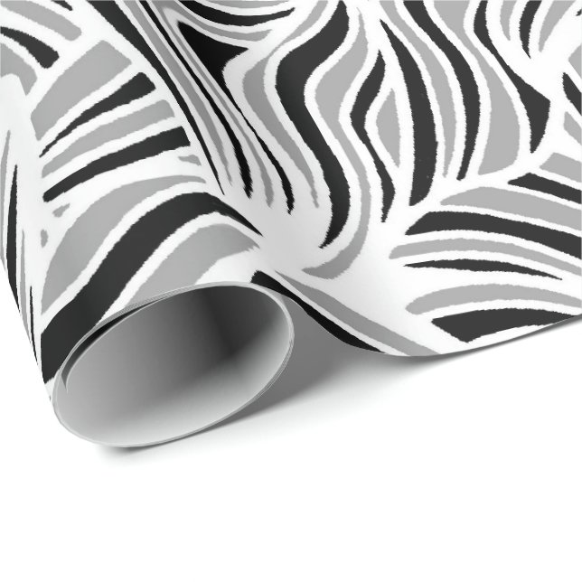 Silberne und schwarze Blätter Geschenkpapier (Rolleneckpunkt)