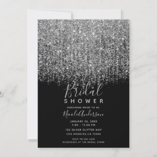 Silberne und schwarze funkelnde Glitter-Brautparty Einladung