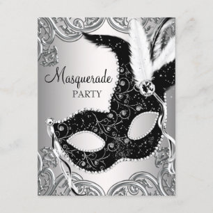 Silberne und schwarze Masken-Masquerade-Party Einladung