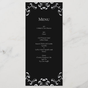 Silberne und schwarze Wirbel-Gothic-Hochzeit Menükarte