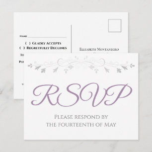 Silberne und violette einfache Eleganz Hochzeit RS Postkarte