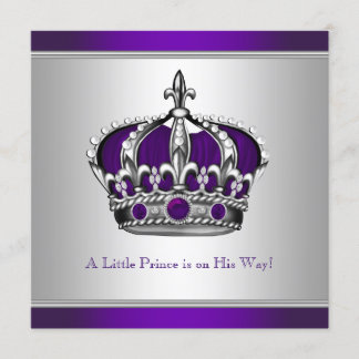 Silberne und violette Krone Kleiner Prinz Baby Sho Einladung