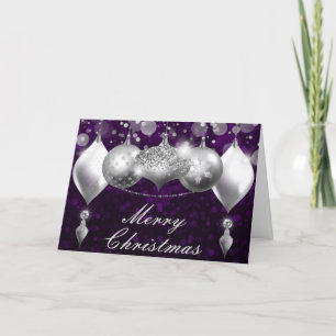 Silberne und violette Weihnachtskugeln Ornamente Feiertagskarte