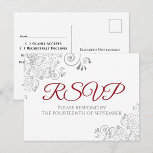 Silberne Verzierungen Einfache elegante rote Hochz Postkarte