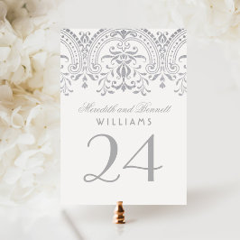 Silberne Vintage Glamour Hochzeit Tischnummer