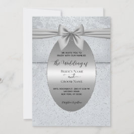 Silberne Vintage-Hochzeitseinladung mit Schleife Einladung