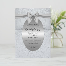 Silberne Vintage-Hochzeitseinladung mit Schleife Einladung